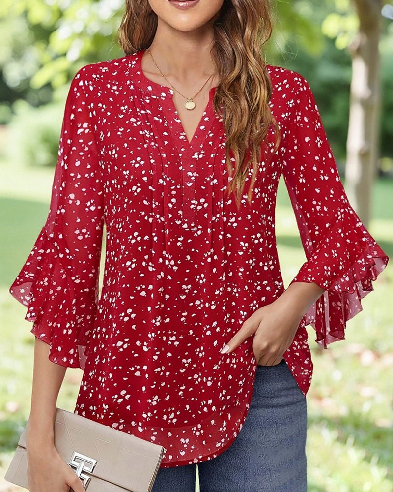 Blouse Met Polkadotprint En Ruches