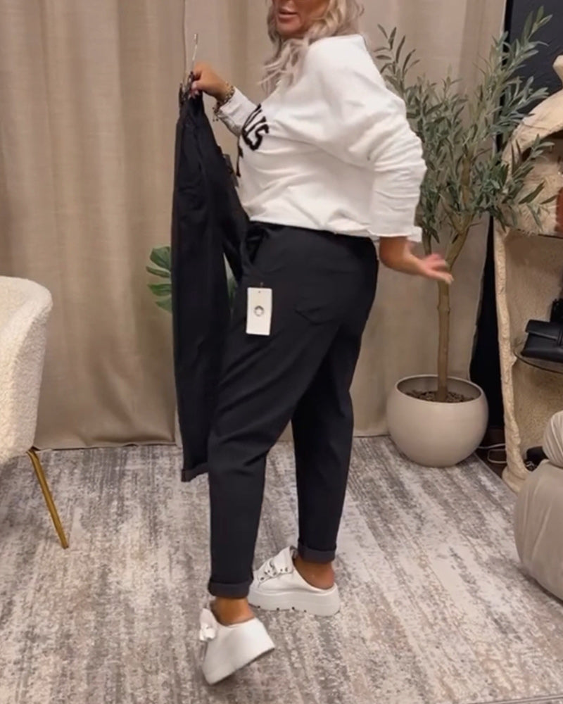 Casual sweatshirt met v-hals en letterprint