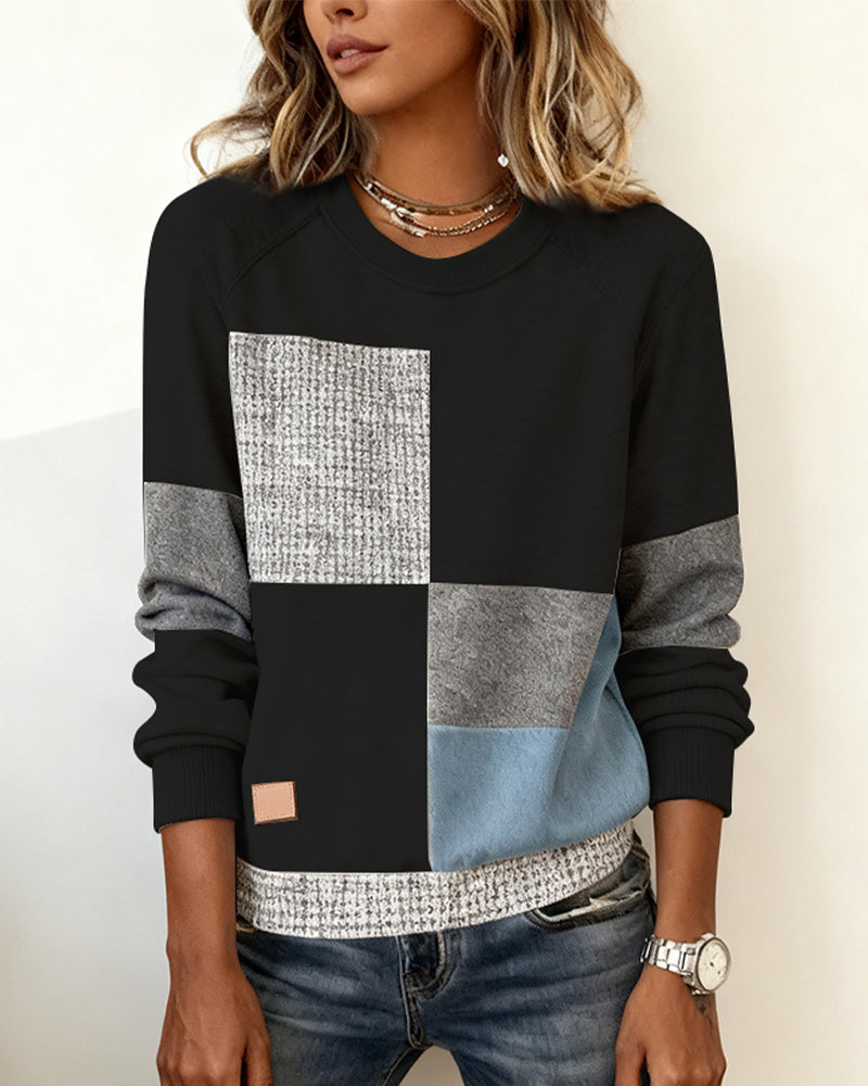 Sweatshirt Ronde Hals Contrastkleur Casual
