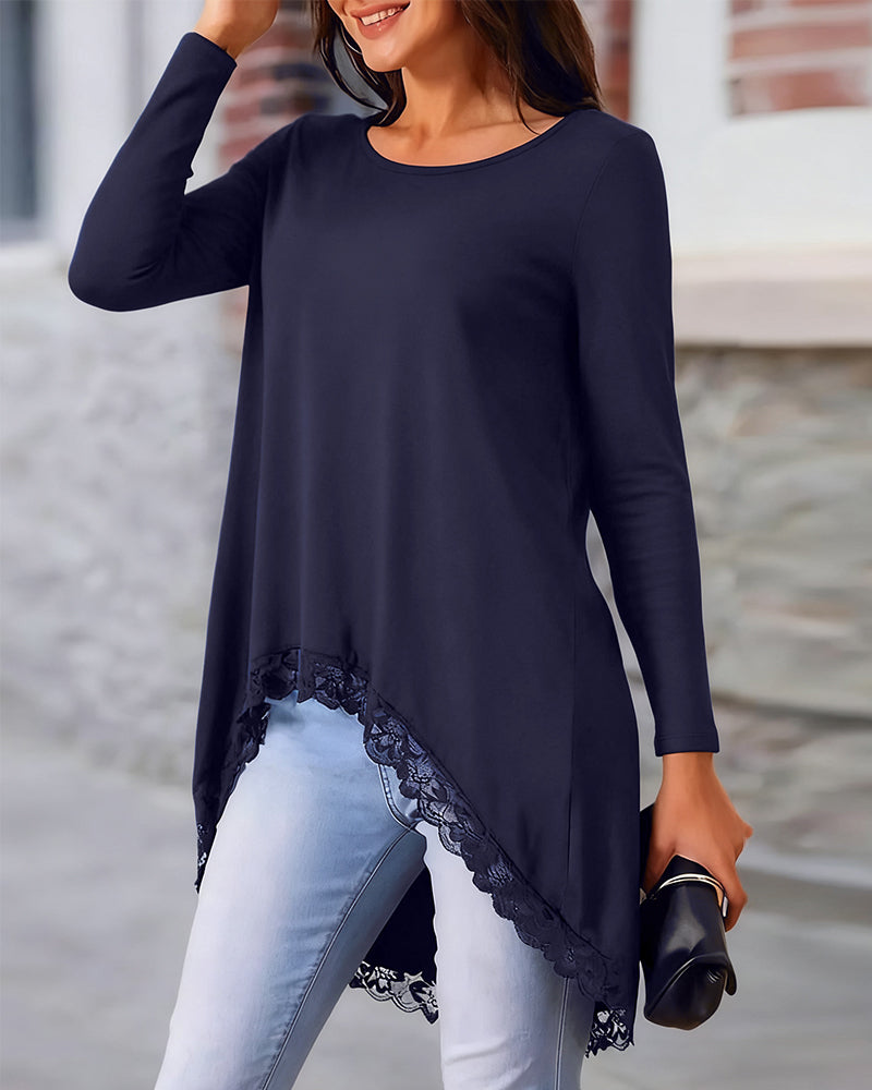 Onregelmatige Lange Mouwen Top Met Mesh-Patchwork