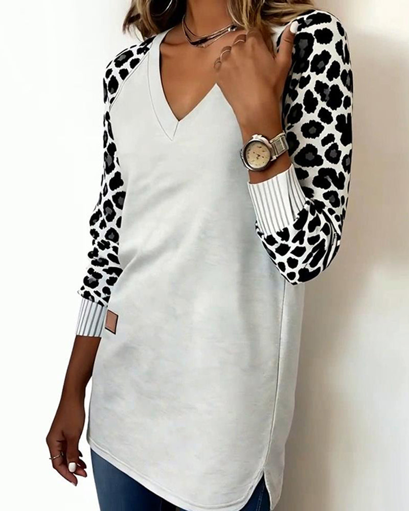 Middellange Sweatshirt Met V-Hals En Luipaardprint