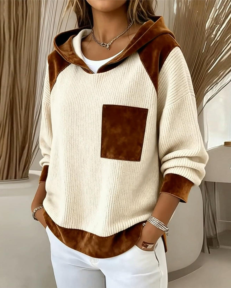 Trui Kleurblok Casual Met Capuchon
