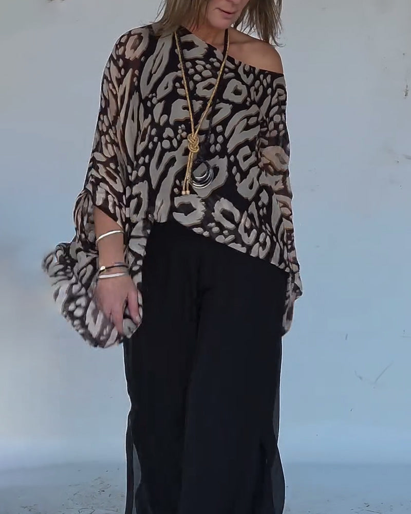 Langemouwblouse Met Onregelmatige Vleermuisprint