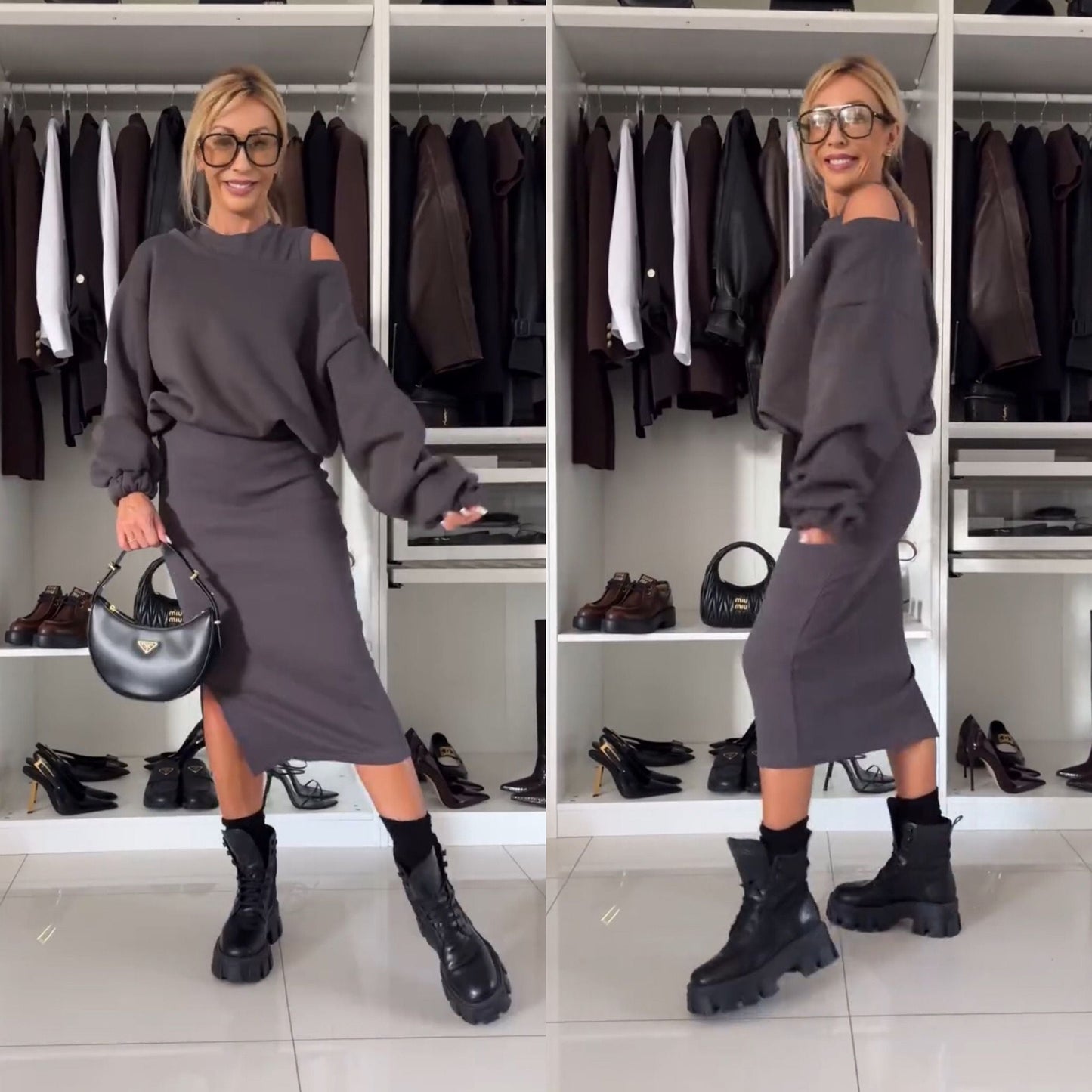 Amara Luxe | Set met Cold-Shoulder Top en Midi-Rok