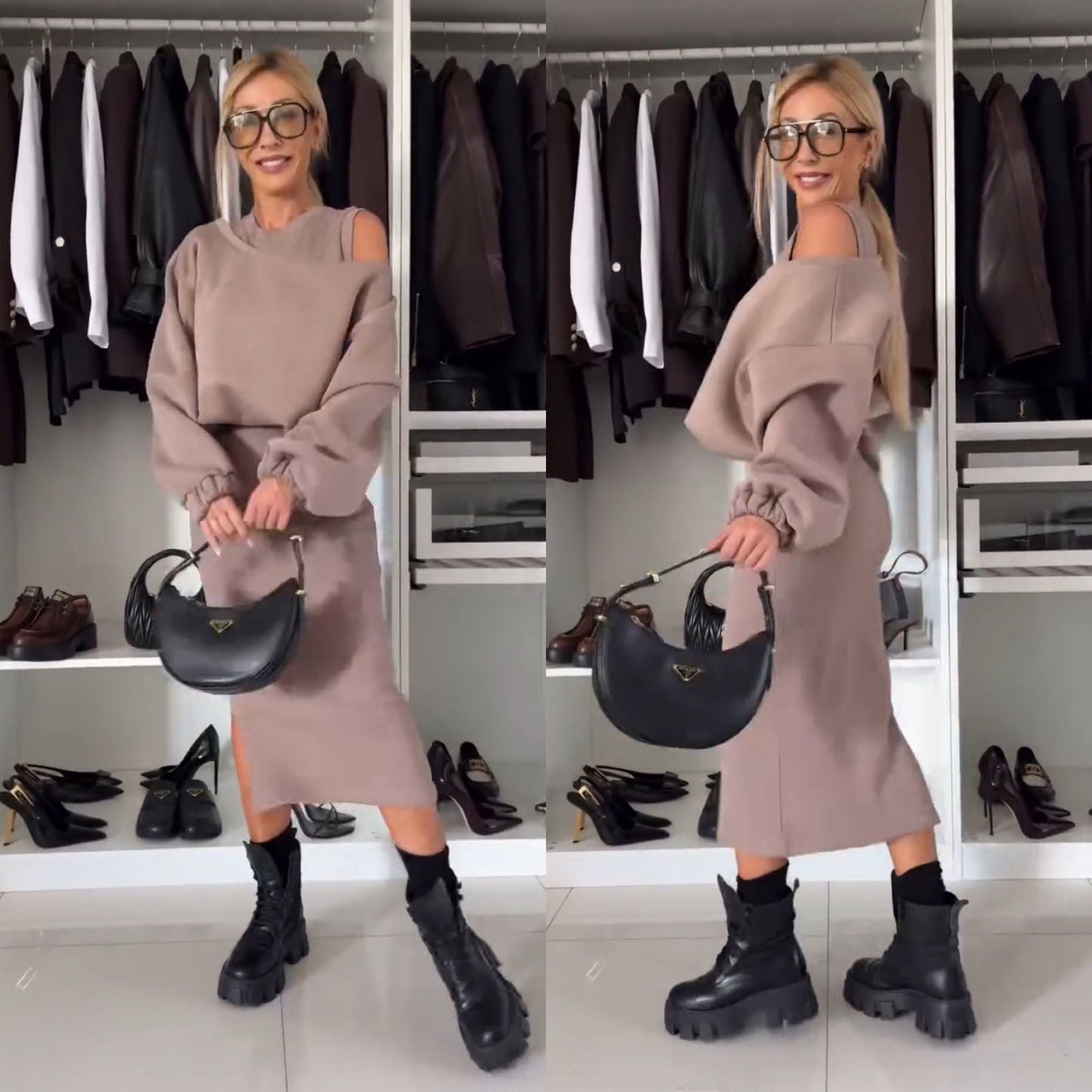 Amara Luxe | Set met Cold-Shoulder Top en Midi-Rok
