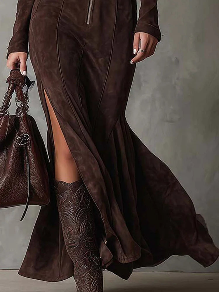 Fenna™ | Stijlvolle getailleerde jurk in suede-look