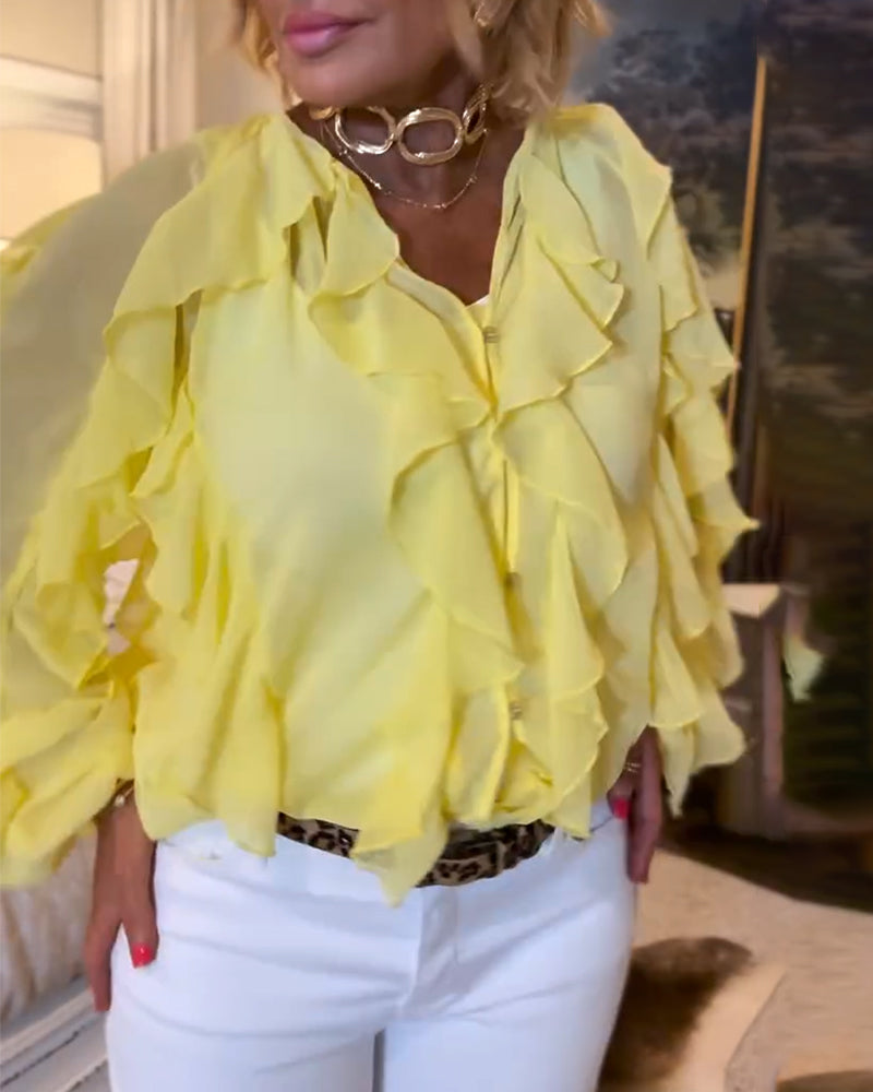 Losvallende Effen Blouse Met Ruches