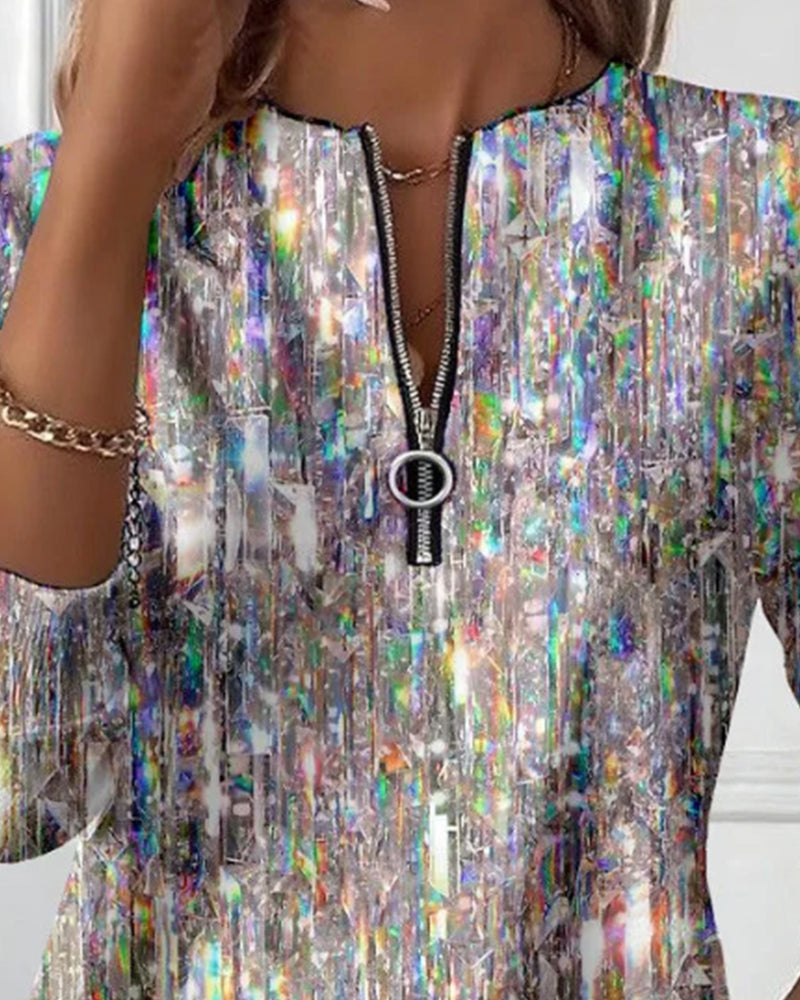 Geprinte Langmouwige Sweatshirt Met Halfrits