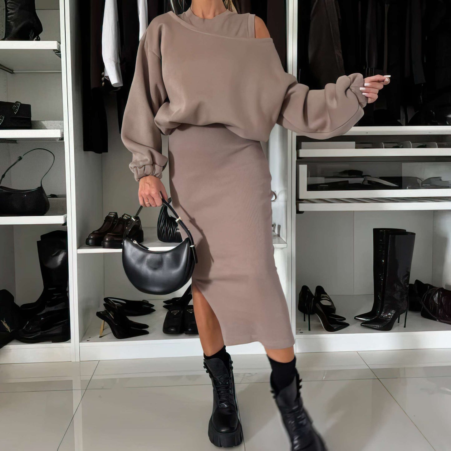 Amara Luxe | Set met Cold-Shoulder Top en Midi-Rok