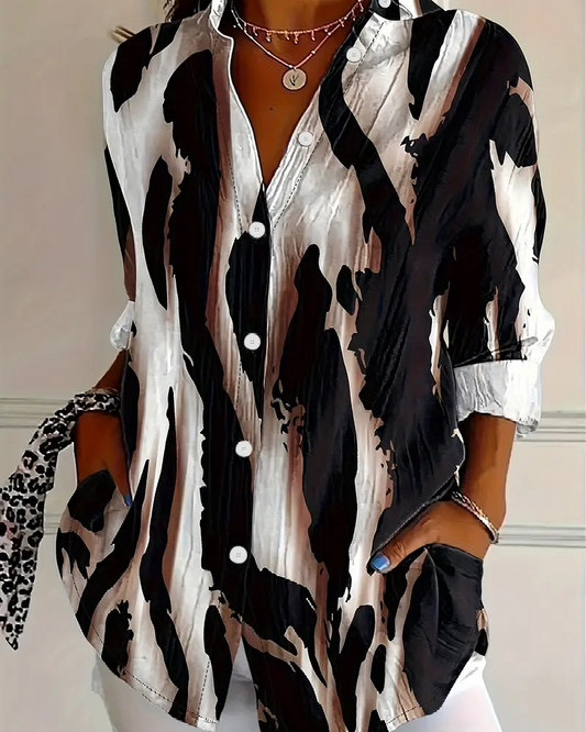 Bloes Staande Kraag Onregelmatig Bedrukt