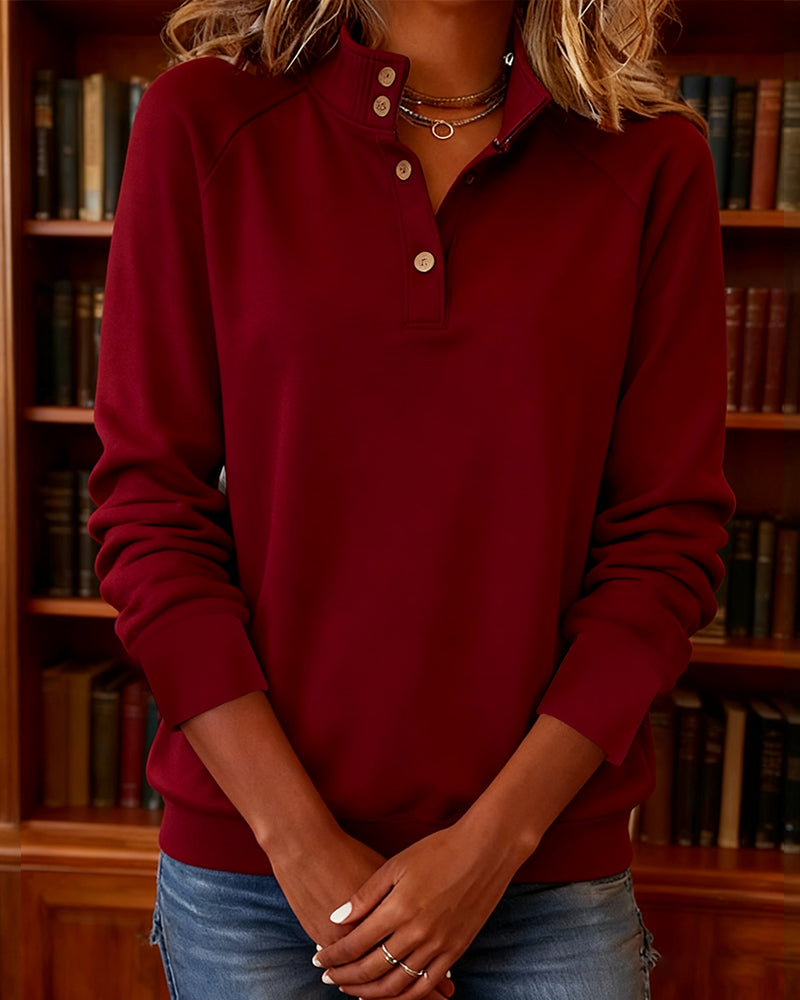 Sweatshirt Met Polokraag En Halfopen Knoopsluiting