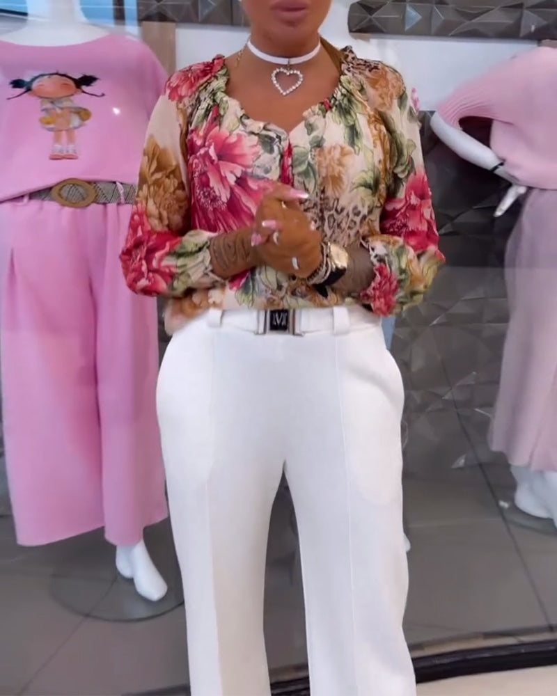 Blouse V-hals Bloemenprint