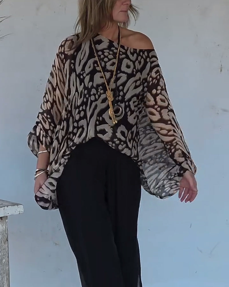 Langemouwblouse Met Onregelmatige Vleermuisprint