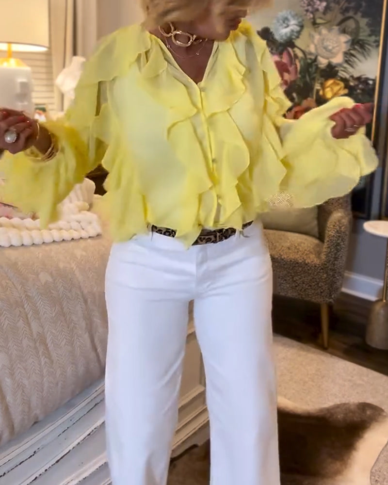 Losvallende Effen Blouse Met Ruches