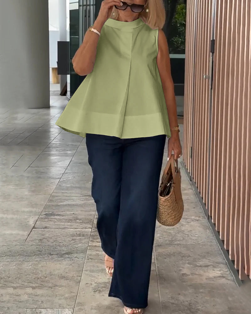 Blouse Mouwloos Effen Simpel