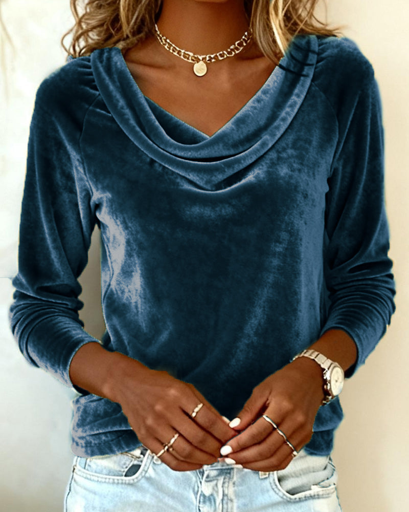 Lange Mouwen Top Van Fluweel In Effen Kleur