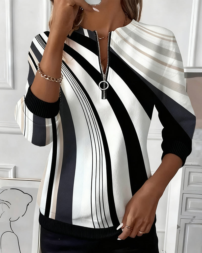 T-shirt casual rits geometrische print