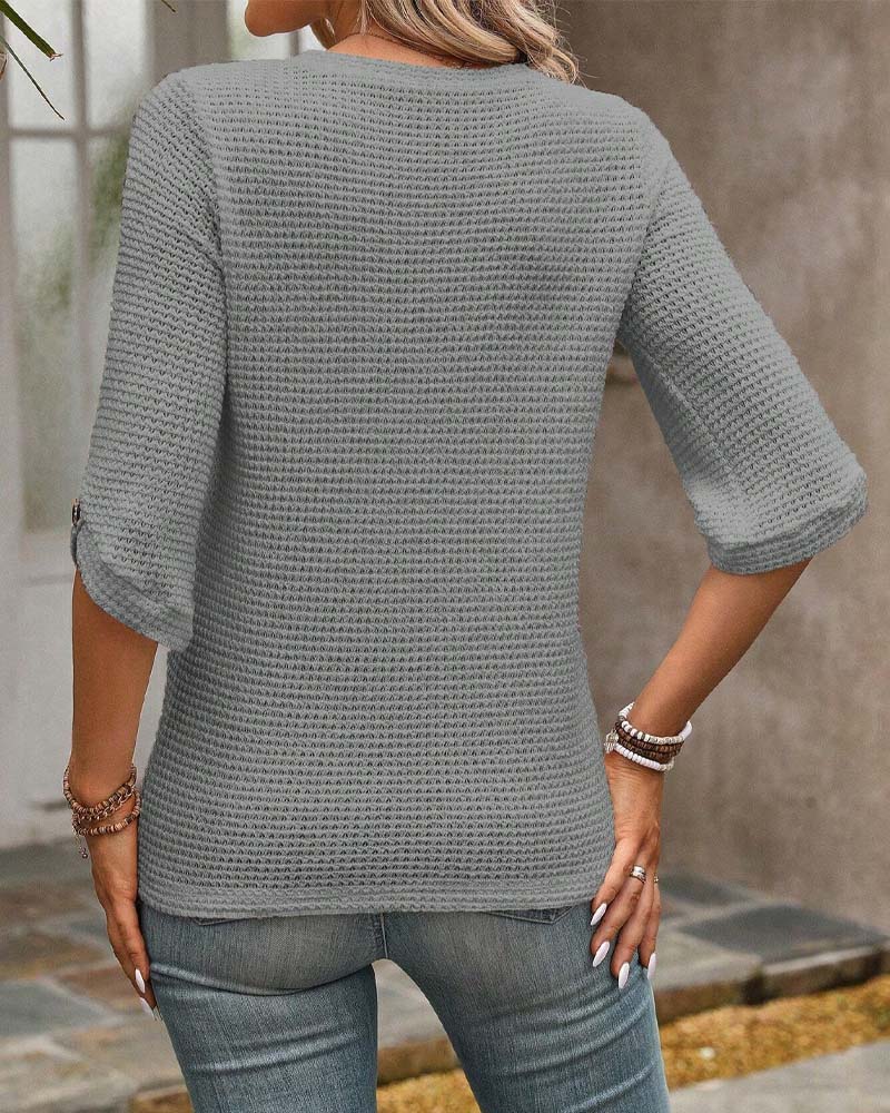 Top Wafelstructuur Effen Ronde Hals