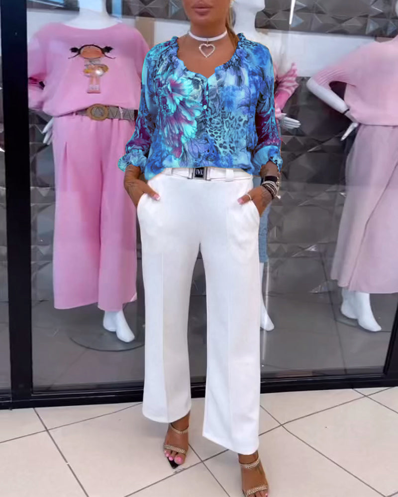 Blouse V-hals Bloemenprint