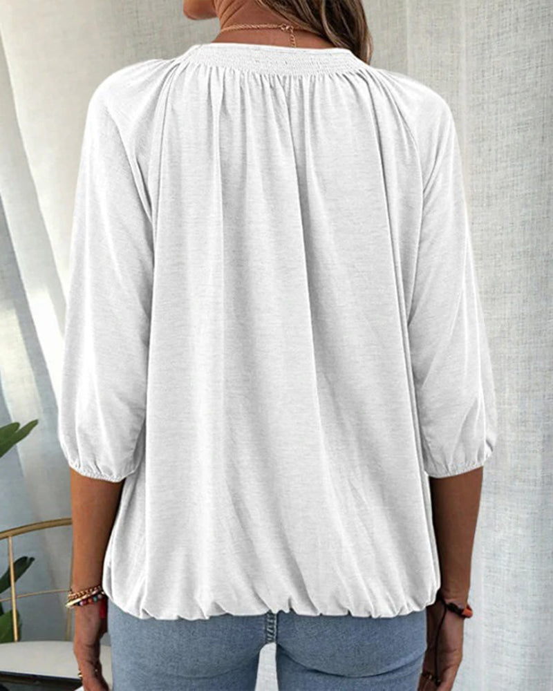 T-shirt met ronde hals en 3/4 mouwen