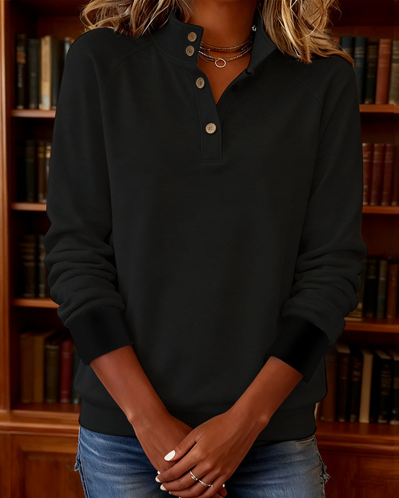 Sweatshirt Met Polokraag En Halfopen Knoopsluiting