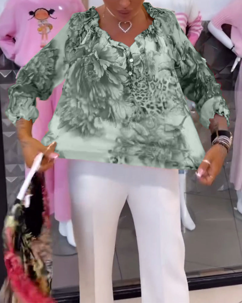 Blouse V-hals Bloemenprint