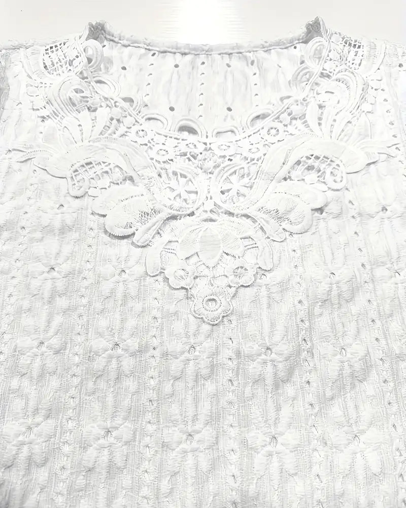 Blouse Ronde Hals Kant Gehaakt Korte Mouwen