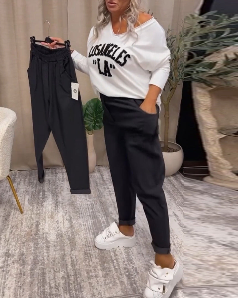 Casual sweatshirt met v-hals en letterprint