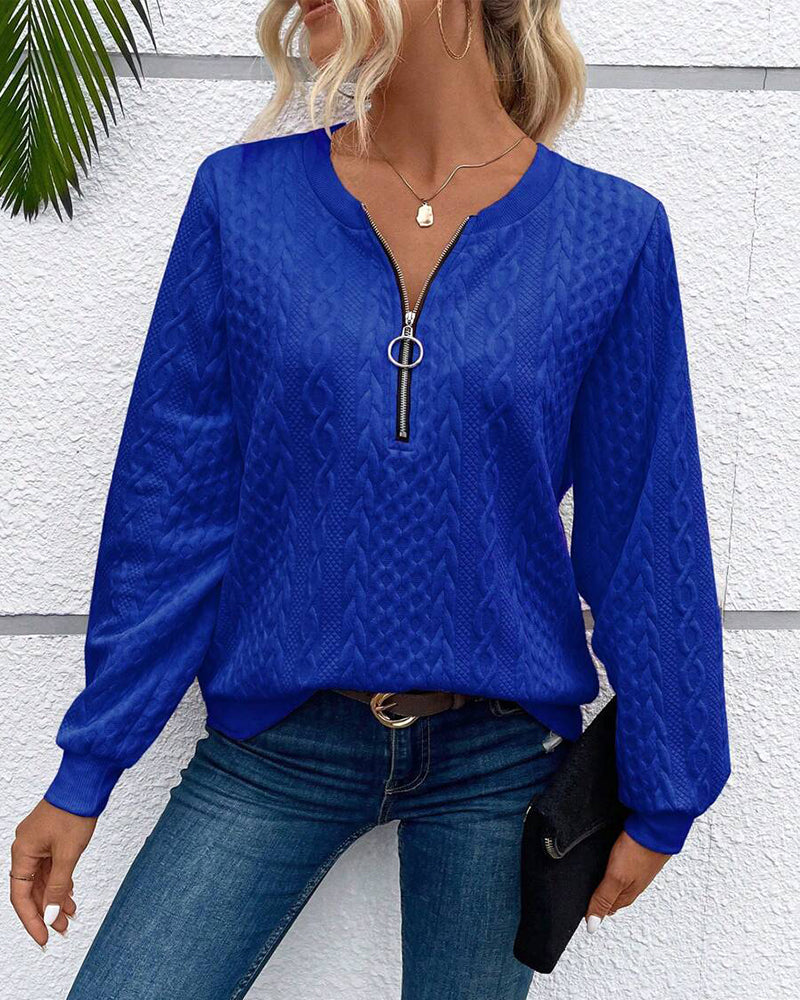 Casual effen sweatshirt met lange mouwen en rits