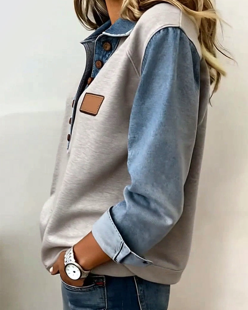 Sweatshirt stijlvolle denim patchwork lange mouwen