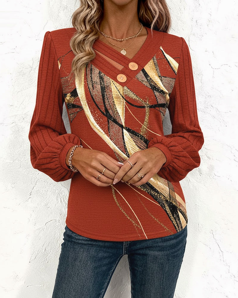 Top Met Gestreept Print-Lantaarnmouw