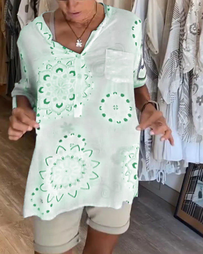 Blouse Veelzijdig V-Hals Bedrukt Halve Mouwen