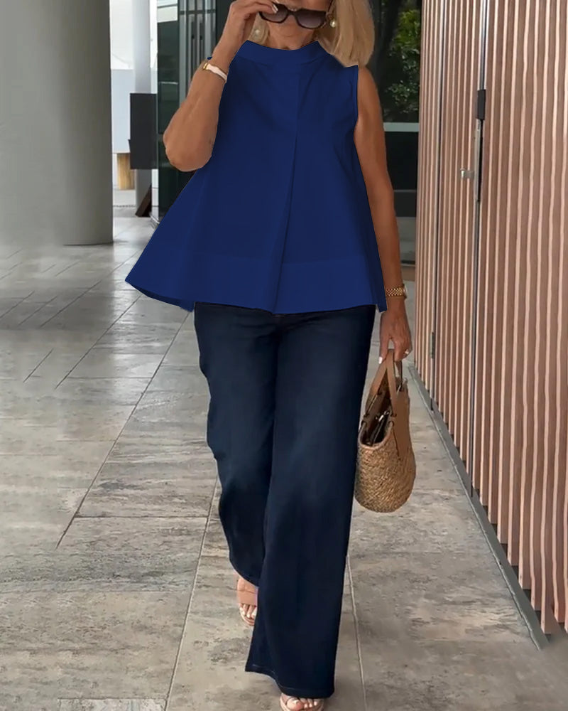 Blouse Mouwloos Effen Simpel