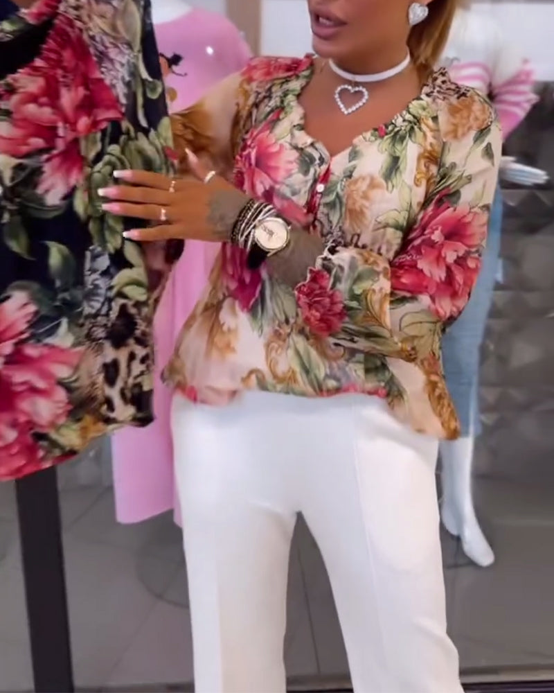 Blouse V-hals Bloemenprint