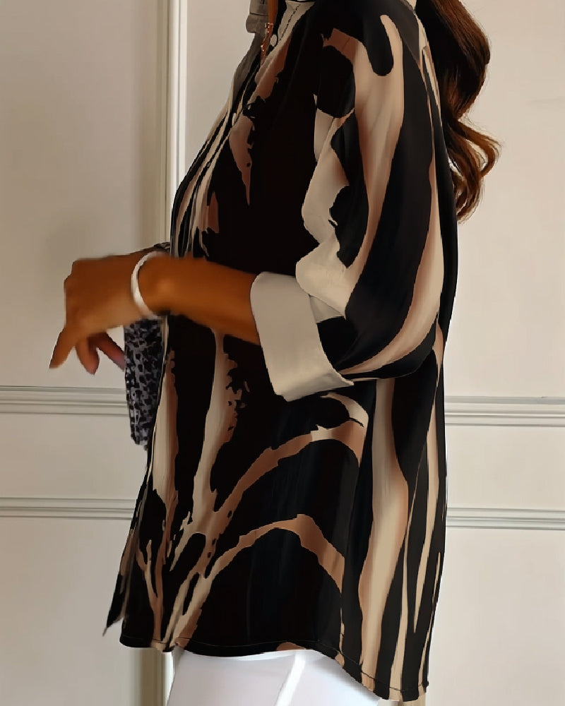 Bloes Staande Kraag Onregelmatig Bedrukt