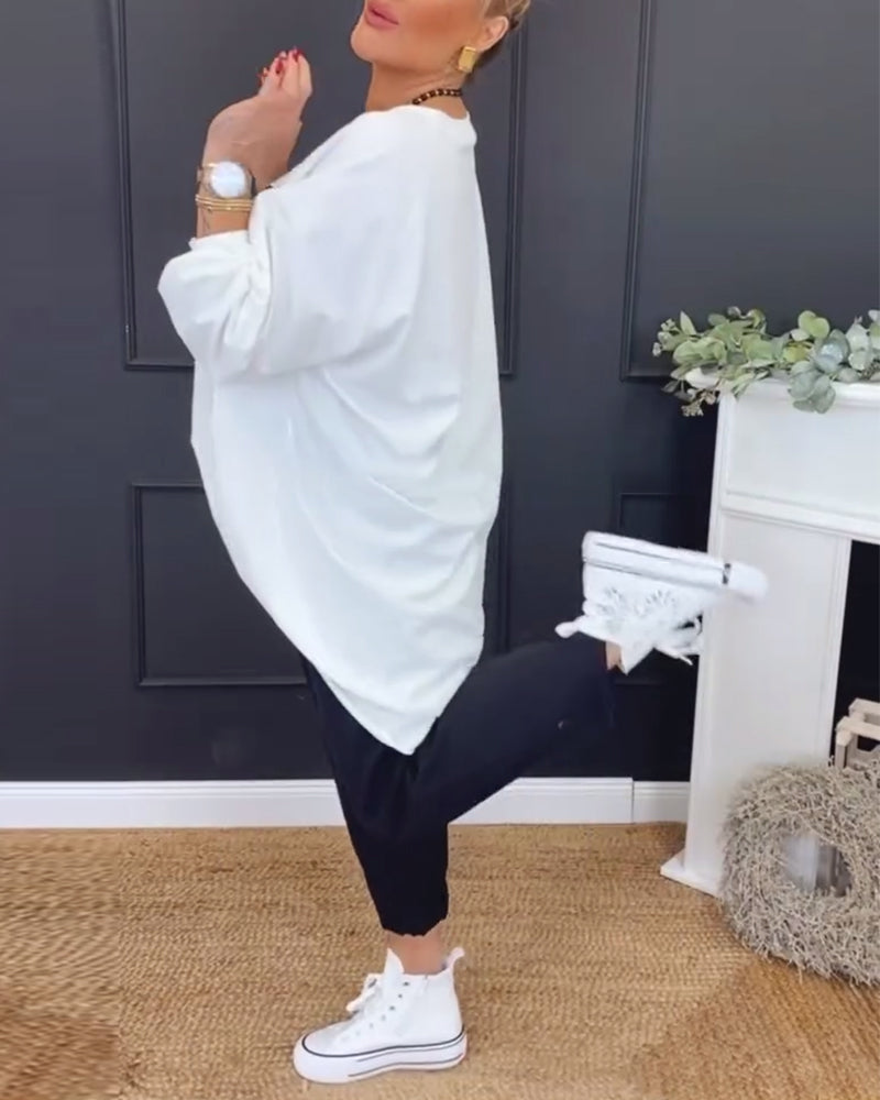 Top Ronde Hals Onregelmatige Letterprint