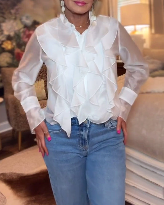 Blouse elegant effen kleur geplooid