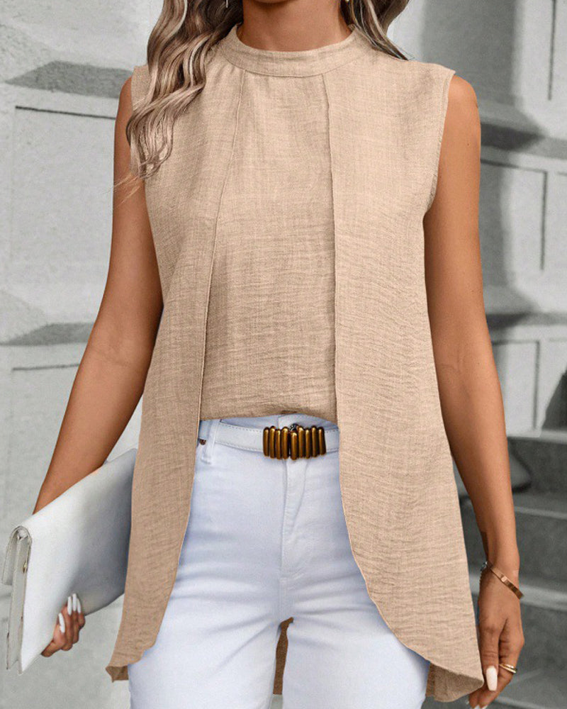 Elegante effen kleur mouwloze top