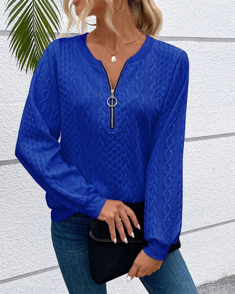 Casual effen sweatshirt met lange mouwen en rits