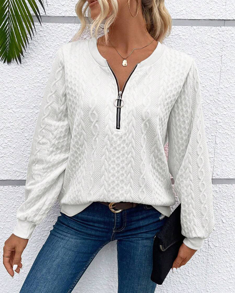 Casual effen sweatshirt met lange mouwen en rits