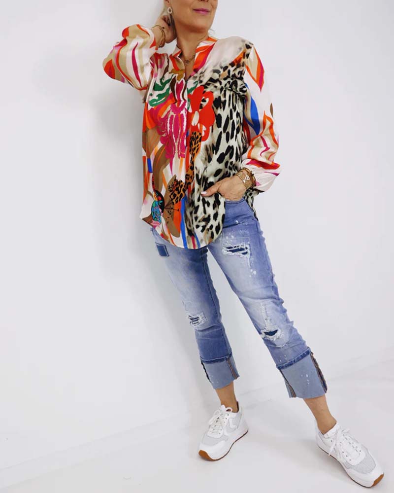 Blouse met V-hals met kleurrijke prints