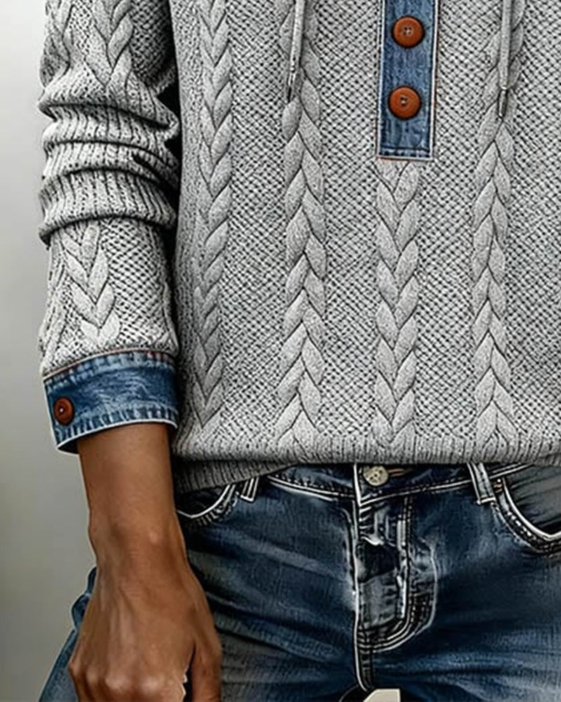 Colorblocking Langmouwige Hoodie Met Knopen