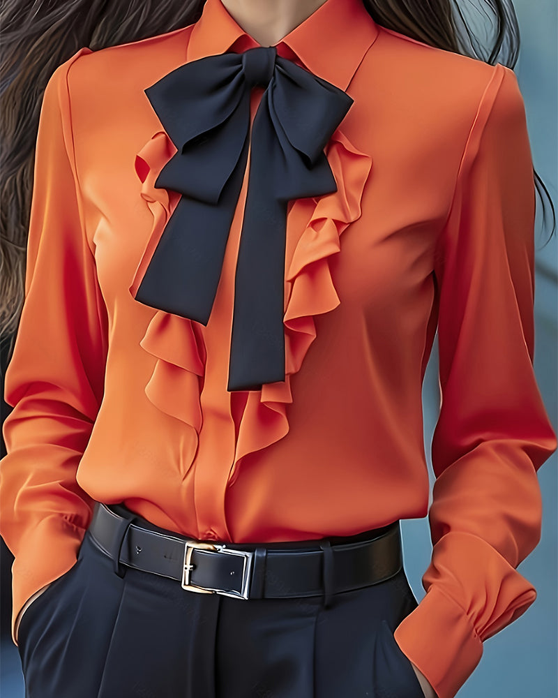 Lange Mouw Blouse Met Strik En Ruches