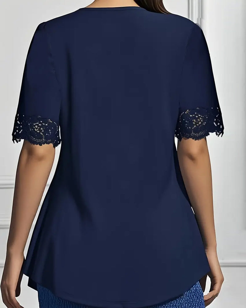 Blouse V-Hals Kant Smal Kortmouw