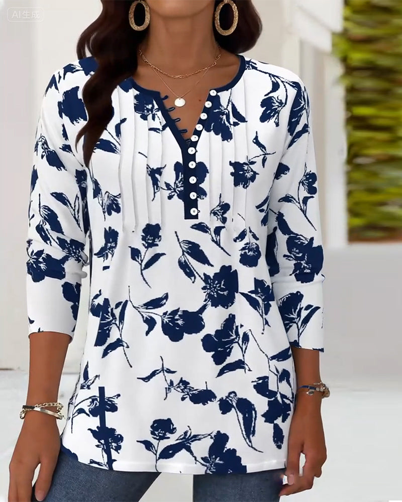 Blouse Knopen Print Mode