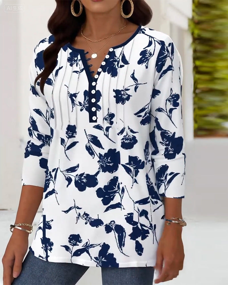 Blouse Knopen Print Mode