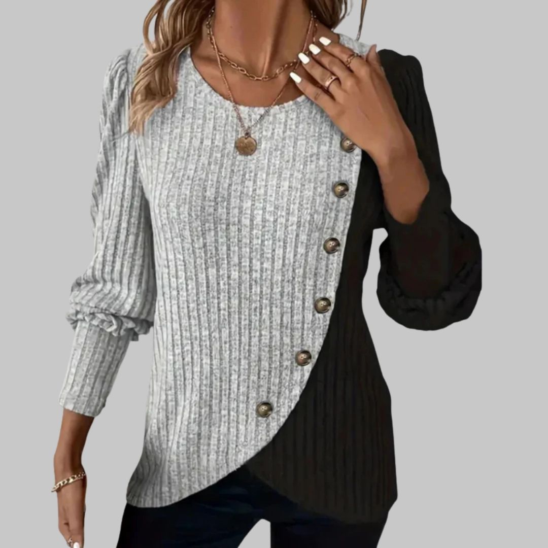 KAIA | Elegante Knit Longsleeve met Knoopsluiting