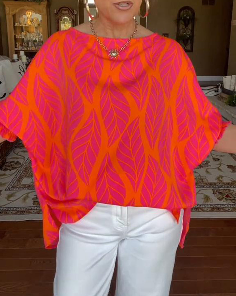 Blouse Ronde Hals Los Bedrukt