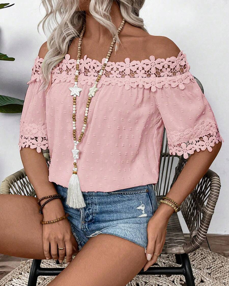 Blouse Een-shouder Kant 3D-bloem