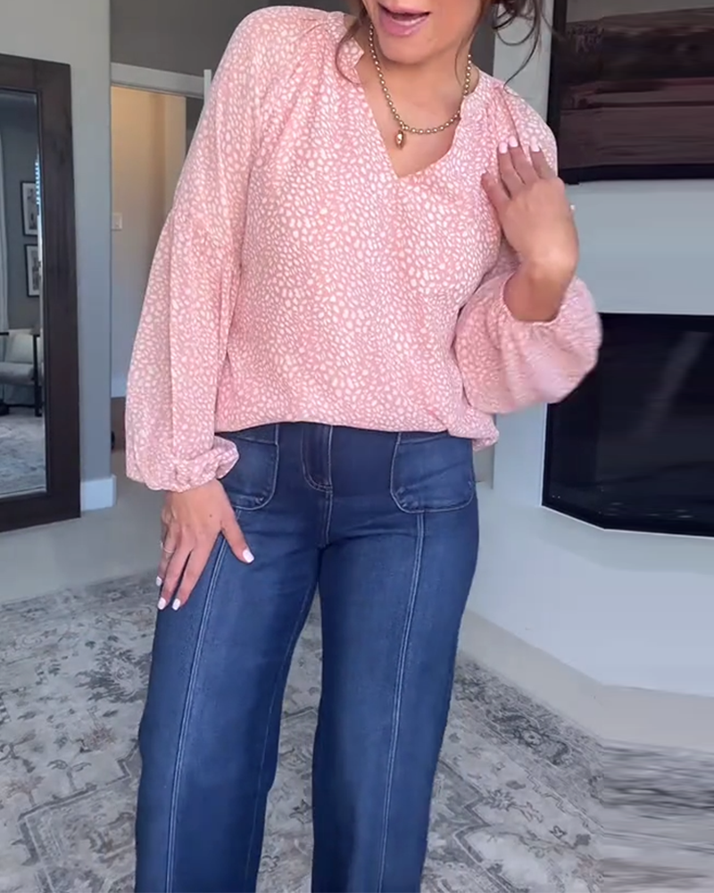 Blouse Bedrukt Lantaarnmouw Lange Mouwen